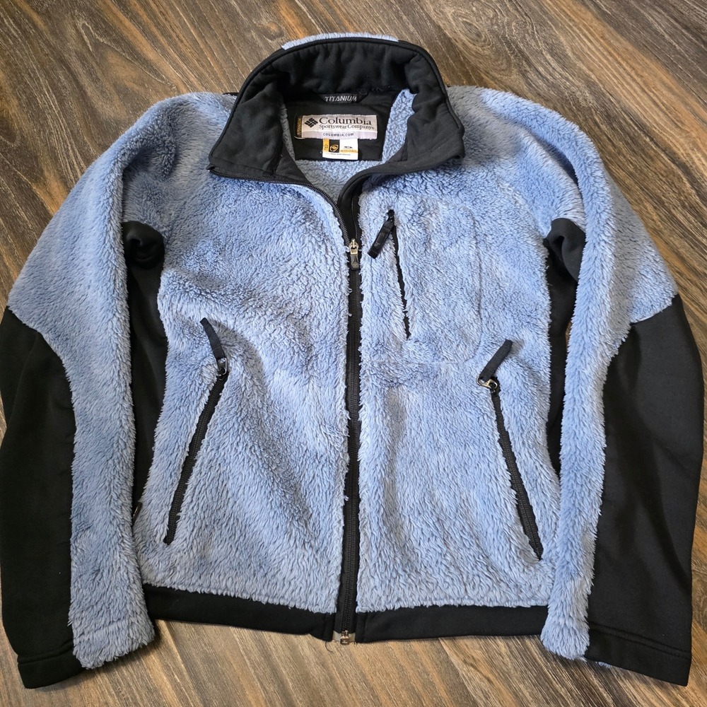 Columbia Titanium Womens M Blue Black High‎ Pile Fleece Full Zip Jacket SL6073